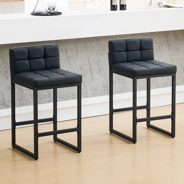 Upholstered Low Back Counter Stool with Thickened Metal Frame for Kitchen Island  Wooden Bazar