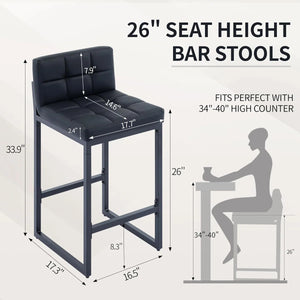 Upholstered Low Back Counter Stool with Thickened Metal Frame for Kitchen Island  Wooden Bazar