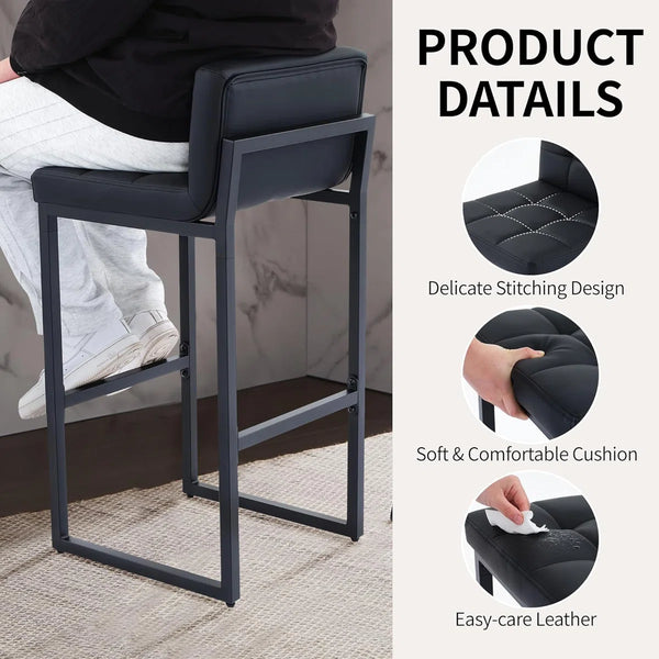 Upholstered Low Back Counter Stool with Thickened Metal Frame for Kitchen Island  Wooden Bazar