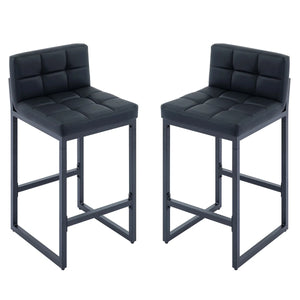 Upholstered Low Back Counter Stool with Thickened Metal Frame for Kitchen Island  Wooden Bazar
