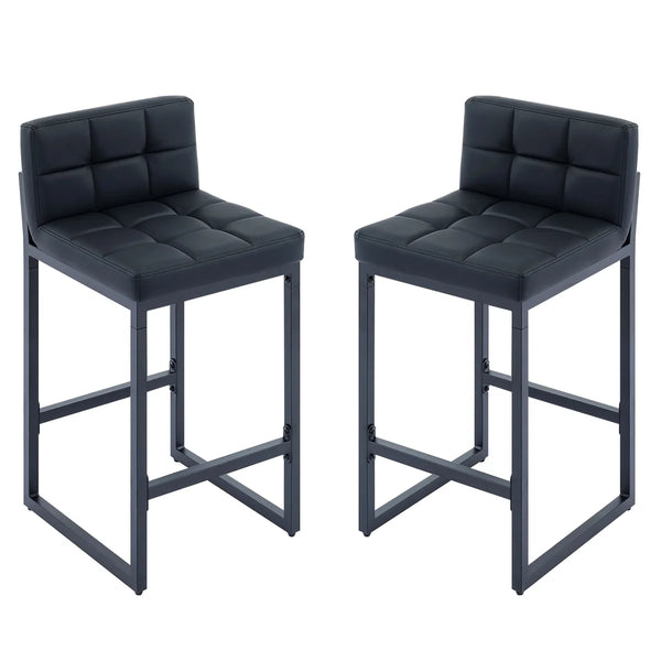 Upholstered Low Back Counter Stool with Thickened Metal Frame for Kitchen Island  Wooden Bazar