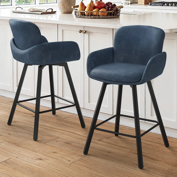 Upholstered Swivel Bar Stools with Metal Frame (Set of 2)  Wooden Bazar