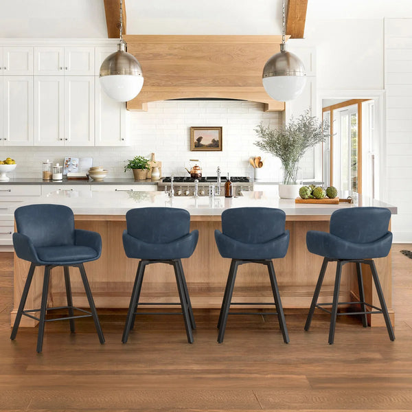 Upholstered Swivel Bar Stools with Metal Frame (Set of 2)  Wooden Bazar