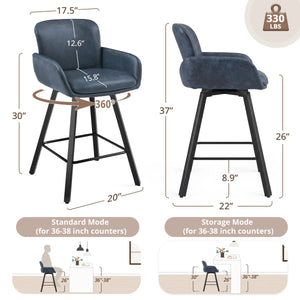 Upholstered Swivel Bar Stools with Metal Frame (Set of 2)  Wooden Bazar