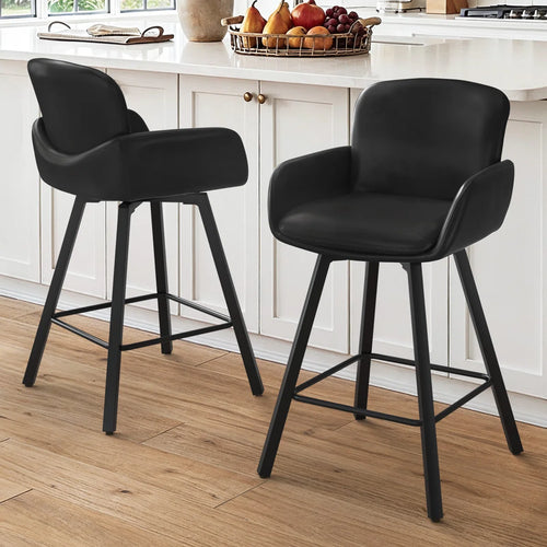 Upholstered Swivel Bar Stools with Metal Frame (Set of 2)  Wooden Bazar