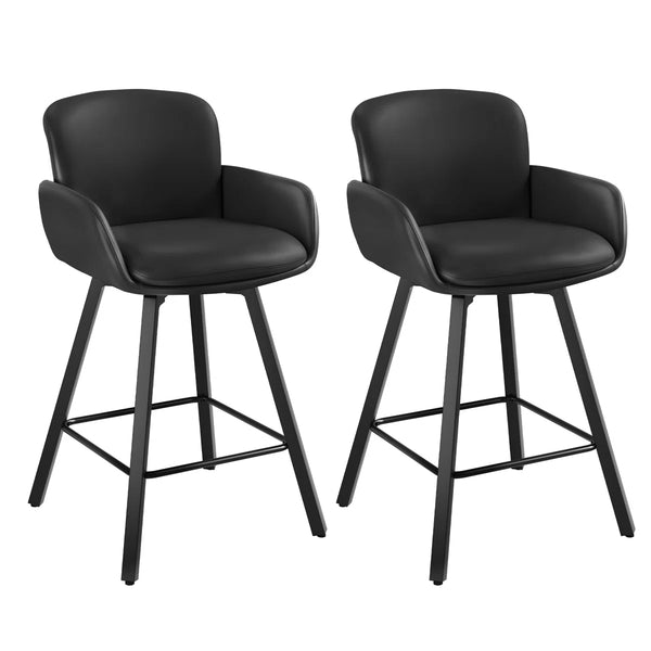 Upholstered Swivel Bar Stools with Metal Frame (Set of 2)  Wooden Bazar