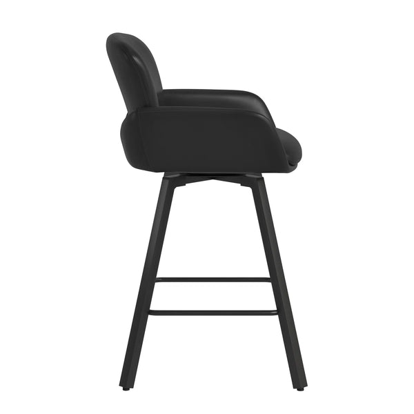 Upholstered Swivel Bar Stools with Metal Frame (Set of 2)  Wooden Bazar