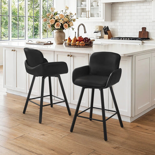 Upholstered Swivel Bar Stools with Metal Frame (Set of 2)  Wooden Bazar