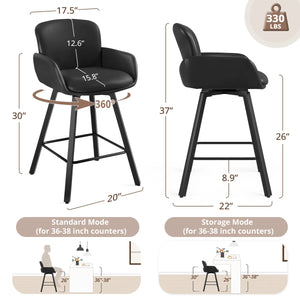 Upholstered Swivel Bar Stools with Metal Frame (Set of 2)  Wooden Bazar