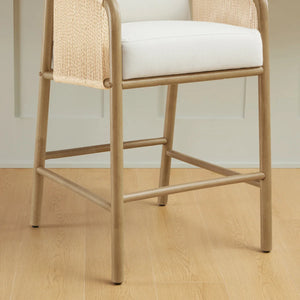 Set of 2 Upholstered Wood and Rope Counter Stools  Wooden Bazar