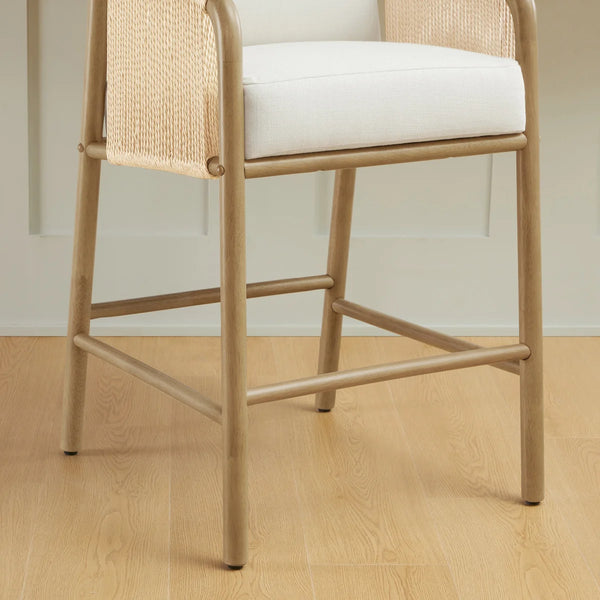Set of 2 Upholstered Wood and Rope Counter Stools  Wooden Bazar
