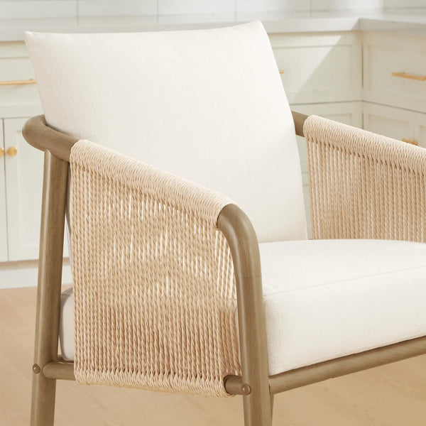 Set of 2 Upholstered Wood and Rope Counter Stools  Wooden Bazar
