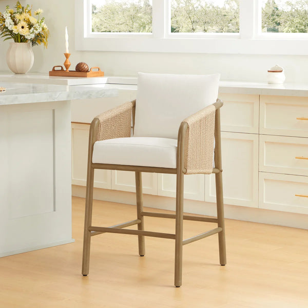 Set of 2 Upholstered Wood and Rope Counter Stools  Wooden Bazar