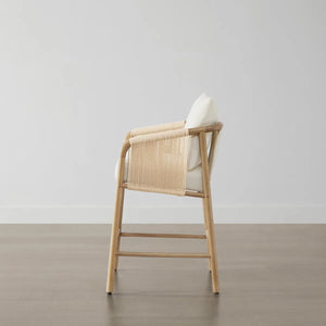 Set of 2 Upholstered Wood and Rope Counter Stools  Wooden Bazar