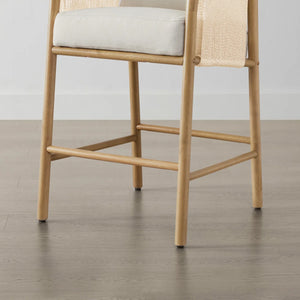 Set of 2 Upholstered Wood and Rope Counter Stools  Wooden Bazar