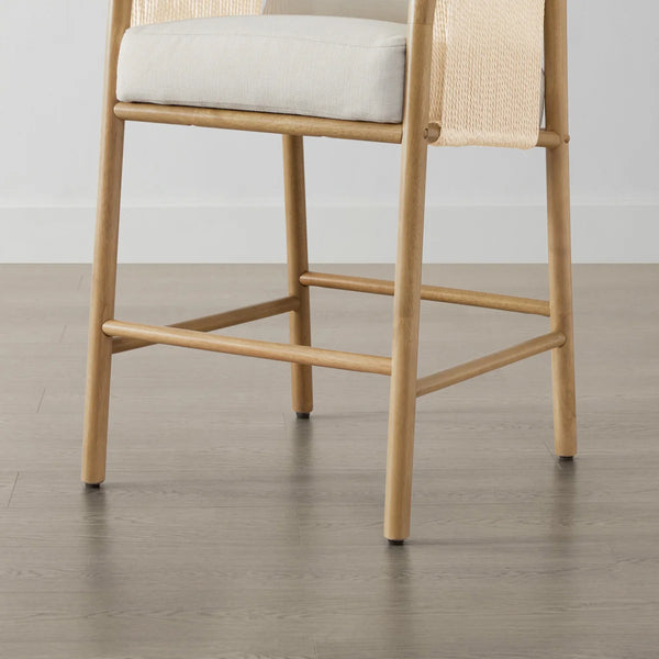 Set of 2 Upholstered Wood and Rope Counter Stools  Wooden Bazar