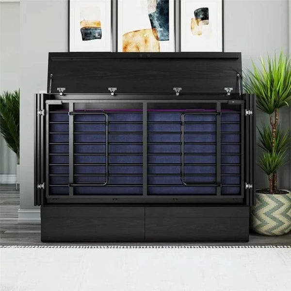 Queen Trifold Cabinet Murphy Bed with Memory Foam Mattress and Storage Drawers