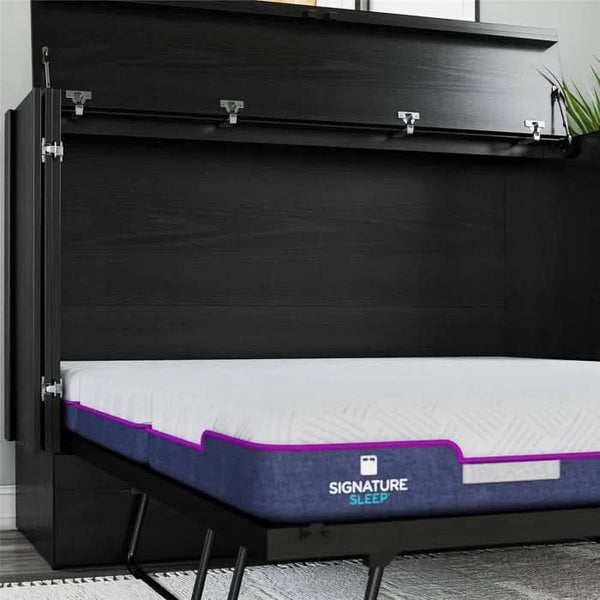 Queen Trifold Cabinet Murphy Bed with Memory Foam Mattress and Storage Drawers