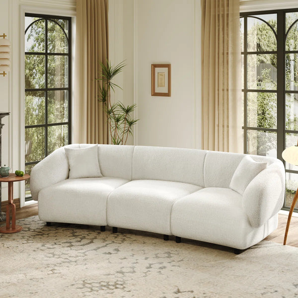 Valette Contemporary Curved Bouclé Upholstered Sectional Sofa With Plush Seating And Sculptural Silhouette  Wooden Bazar