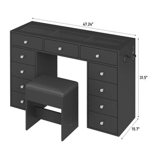Vanity Desk Without Mirror, Makeup Vanity With 11 Drawers And Charging Station, White Vanity With Storage For Bedroom, Home Office Computer Desk For Bedroom  Wooden Bazar