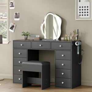 Vanity Desk Without Mirror, Makeup Vanity With 11 Drawers And Charging Station, White Vanity With Storage For Bedroom, Home Office Computer Desk For Bedroom  Wooden Bazar