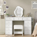 Vanity Desk Without Mirror, Makeup Vanity With 11 Drawers And Charging Station, White Vanity With Storage For Bedroom, Home Office Computer Desk For Bedroom  Wooden Bazar