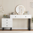 Vanity Desk with Mirror and Lights, Small Makeup Vanity with 5 Drawers, Modern Makeup Vanity Organizer with 3 Color Lights  Wooden Bazar