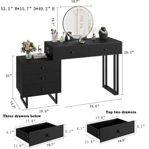 Vanity Desk with Mirror and Lights, Small Makeup Vanity with 5 Drawers, Modern Makeup Vanity Organizer with 3 Color Lights  Wooden Bazar