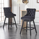 Velvet Upholstered 360° Swivel 30.7'' Height Bar Stool with Back, Nailhead Trim and Sturdy Solid Wood Legs, Comfortable Chair for Kitchen, Dining, Restaurant (Set of 2)  Wooden Bazar