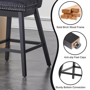 Velvet Upholstered 360° Swivel 30.7'' Height Bar Stool with Back, Nailhead Trim and Sturdy Solid Wood Legs, Comfortable Chair for Kitchen, Dining, Restaurant (Set of 2)  Wooden Bazar