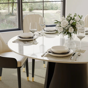 Modern Round Dining Set with Sintered Stone Table & PU Chairs - Wooden Bazar