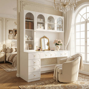 Versatile Vanity Desk With Massive Storage  Wooden Bazar