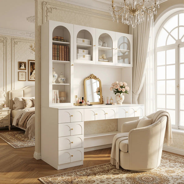 Versatile Vanity Desk With Massive Storage  Wooden Bazar