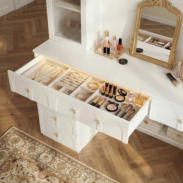 Versatile Vanity Desk With Massive Storage  Wooden Bazar