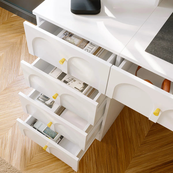 Versatile Vanity Desk With Massive Storage  Wooden Bazar
