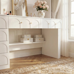 Versatile Vanity Desk With Massive Storage  Wooden Bazar