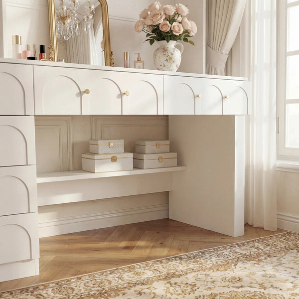Versatile Vanity Desk With Massive Storage  Wooden Bazar