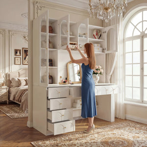 Versatile Vanity Desk With Massive Storage  Wooden Bazar