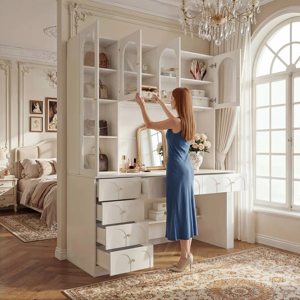 Versatile Vanity Desk With Massive Storage  Wooden Bazar