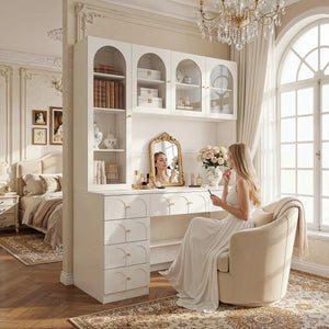 Versatile Vanity Desk With Massive Storage  Wooden Bazar