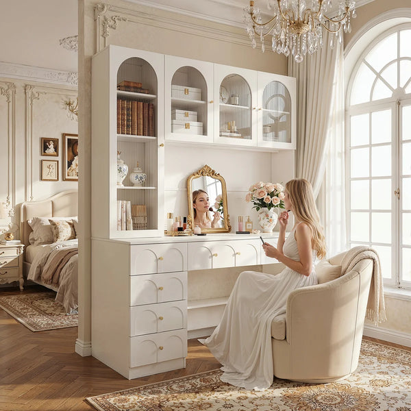 Versatile Vanity Desk With Massive Storage  Wooden Bazar