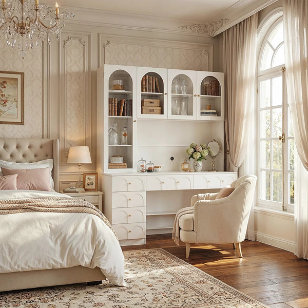 Versatile Vanity Desk With Massive Storage  Wooden Bazar