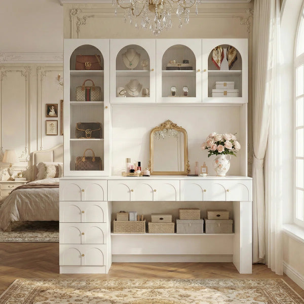 Versatile Vanity Desk With Massive Storage  Wooden Bazar