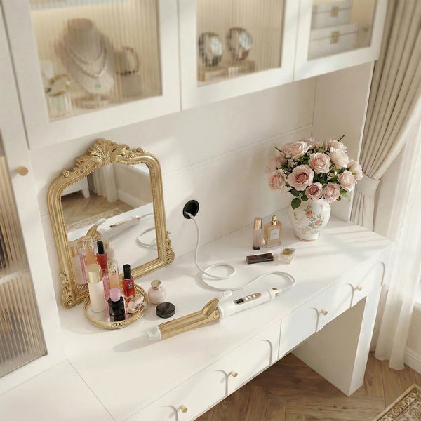 Versatile Vanity Desk With Massive Storage  Wooden Bazar