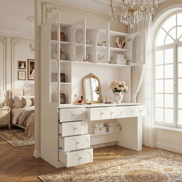 Versatile Vanity Desk With Massive Storage  Wooden Bazar