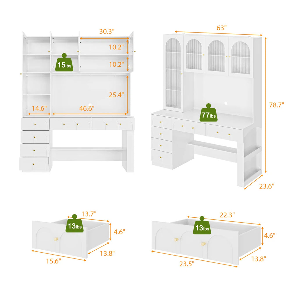 Versatile Vanity Desk With Massive Storage  Wooden Bazar