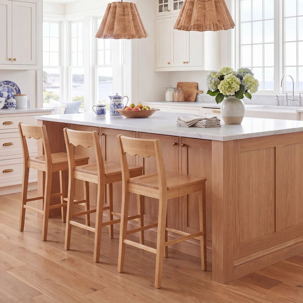 Vicki Rosetty Scallop-Back Counter Stool  Wooden Bazar