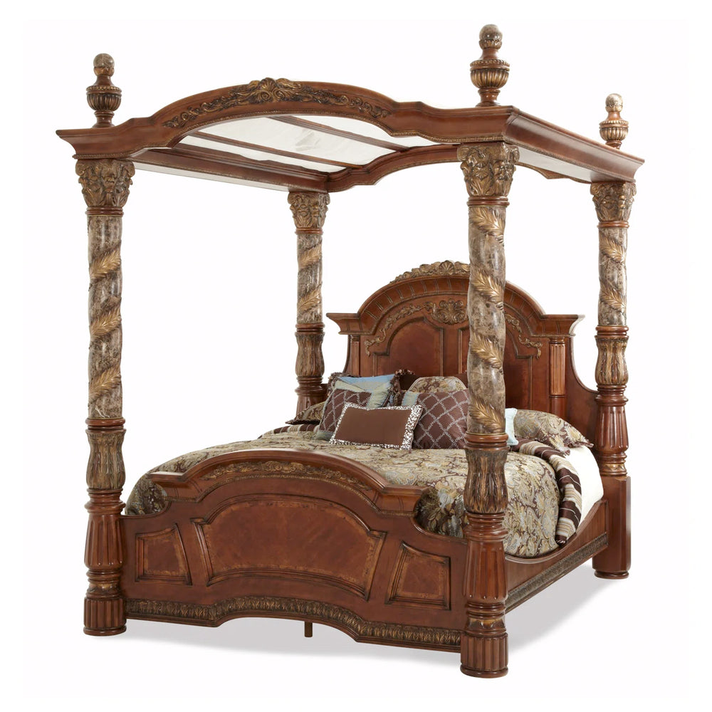 Villa Valencia King Wood and Marble Canopy Bed