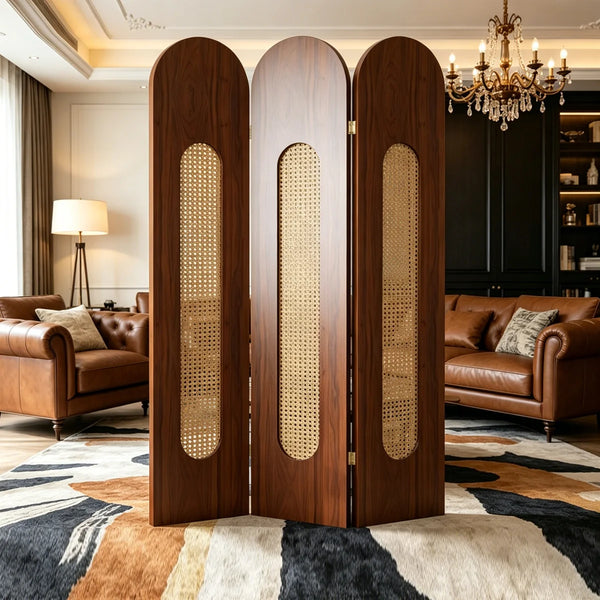 Vintage-Style Imitation Rattan Folding Room Divider  Wooden Bazar