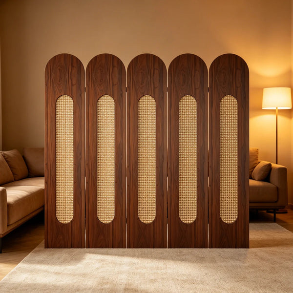 Vintage-Style Imitation Rattan Folding Room Divider  Wooden Bazar